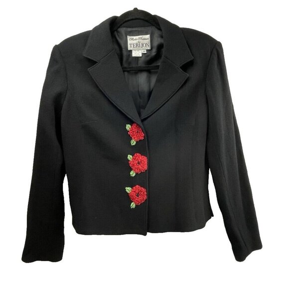 Rickie Freeman for TERI JON Women's Black Jacket Wool Crepe  Size 10 - Picture 1 of 15